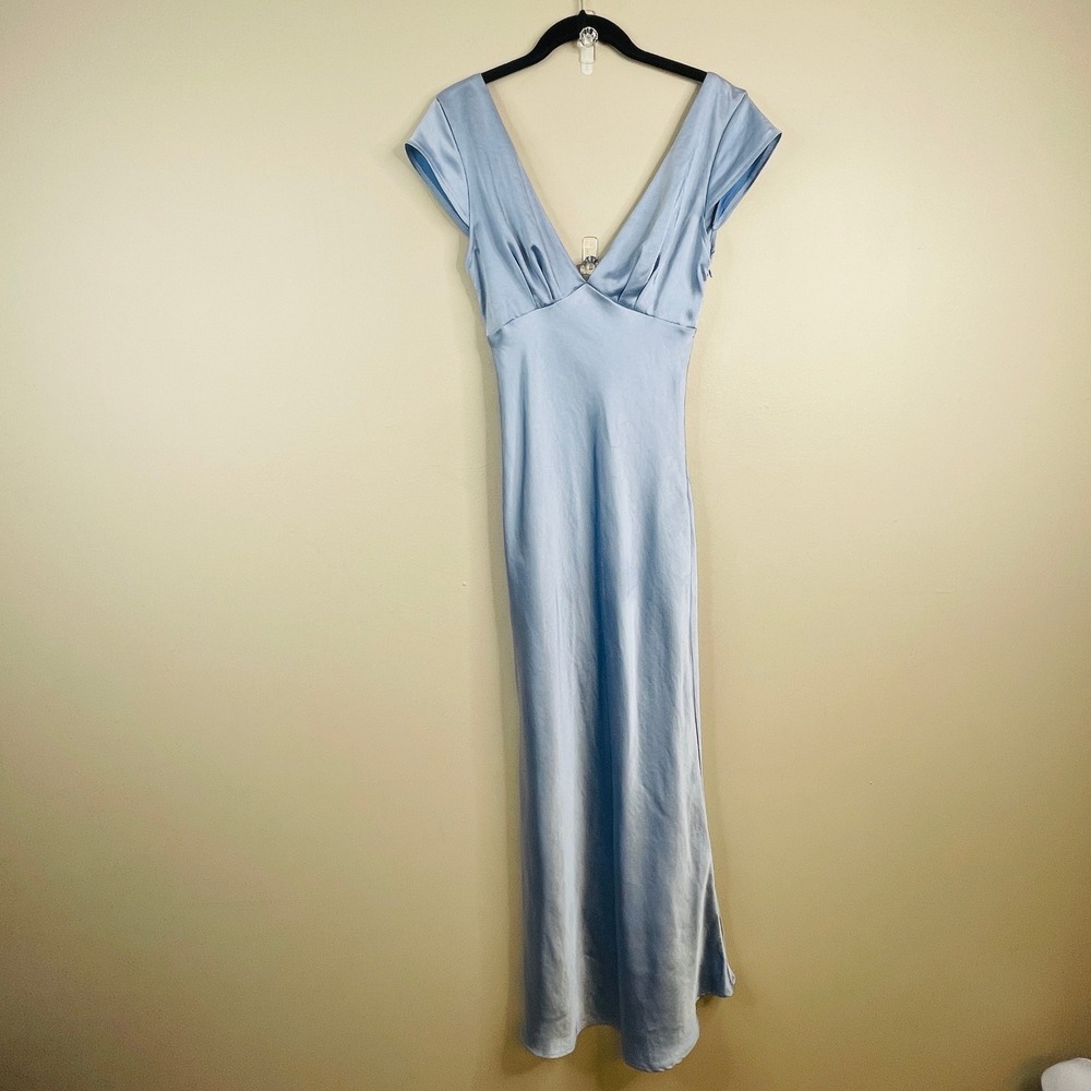 Womens Babydoll Satin Slip Dress NWT Small Ice Blue Maxi Bias Cut Out 40s Style
